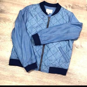 SKIES ARE BLUE Stitch Fix Chambray Quilted Bomber Jacket